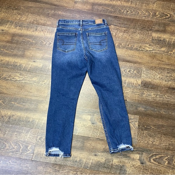 American Eagle Mom Jeans Womens 6 High Rise Stretch Blue Denim Distressed - Picture 6 of 10